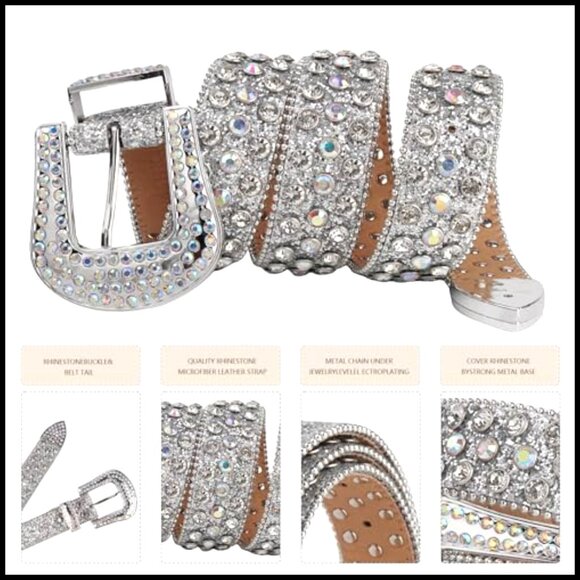 Rhinestone Studded Belt Y2K Western Fashion Adjustable Microfiber Leather Waist main image 4